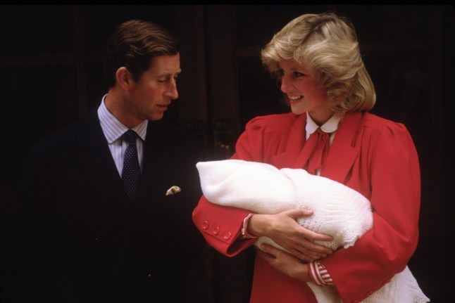 LONDON - SEPTEMBER 16: Diana Princess of Wales and Prince Charles with new born Prince Harry, leave St.Mary's Hospital on September 16, 1984 in Paddington, London. Diana wore an outfit designed by Jan Van Velden. (Photo by David Levenson/Getty Images)