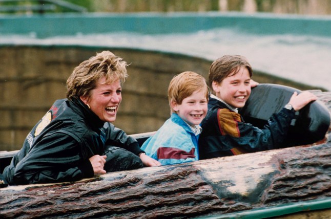 Mandatory Credit: Photo by Cassidy And Leigh/REX/Shutterstock (213750j) Princess Diana AND SONS, PRINCES WILLIAM AND HARRY ON A WATER RIDE AT THORPE PARK PRINCESS DIANA AT THORPE PARK, BRITAIN - ARP 1993