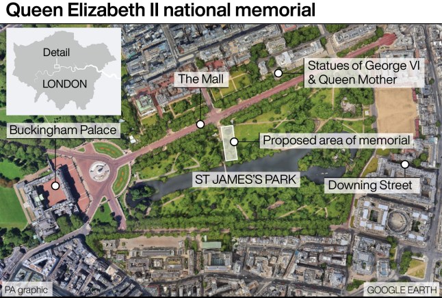 Queen Elizabeth II national memorial. See story MEMORIAL Queen embargoed to 0001Saturday September 7. Infographic PA Graphics. An editable version of this graphic is available if required. Please contact graphics@pamediagroup.com.
