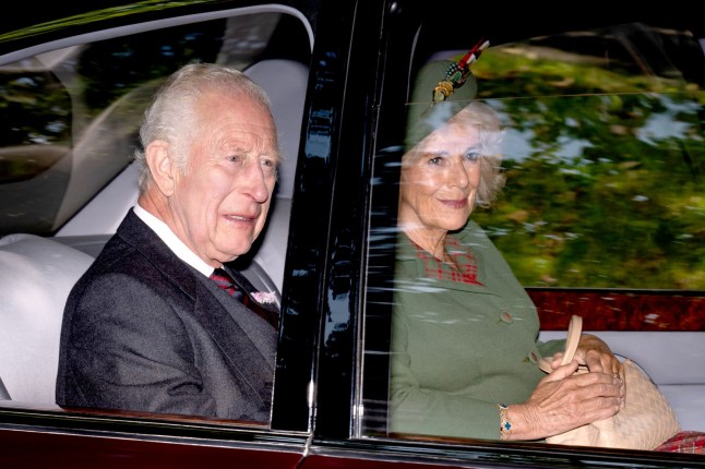 King Charles III and Queen Camilla arrive at Crathie Kirk, near Balmoral, for a Sunday church service.