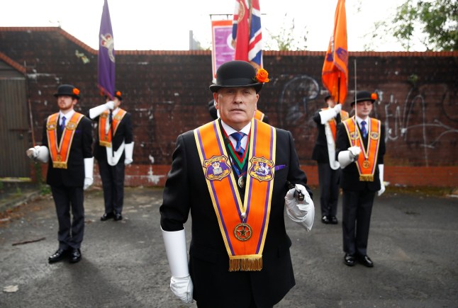 Orange Order members join the unionist Twelfth celebrations in Belfast, Northern Ireland, July 12, 2021. REUTERS/Jason Cairnduff