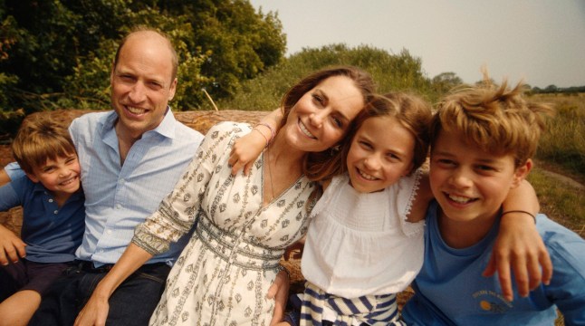 This photo provided by Kensington Palace on Monday, Sept. 9, 2024, shows Kate, Princess of Wales and Prince William with their children Prince George, right, Princess Charlotte and Prince Louis, left.
