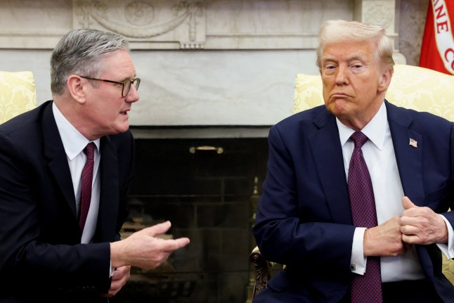 U.S. President Donald Trump meets with British Prime Minister Keir Starmer in the Oval Office at the White House in Washington, D.C., U.S., February 27, 2025. REUTERS/Kevin Lamarque