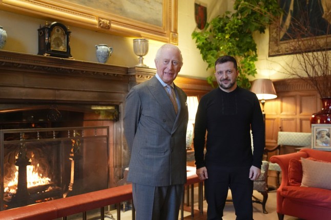 Mandatory Credit: Photo by Ukrainian Presidential Press Office/UPI/Shutterstock (15175918c) Britain's King Charles III (R) greets Ukraine's President Volodymyr Zelensky on the Sandringham Estate in Norfolk, eastern England, on March 2, 2025. Britain's King Charles III Receives Ukraine's President Volodymyr Zelensky, London, England - 03 Mar 2025