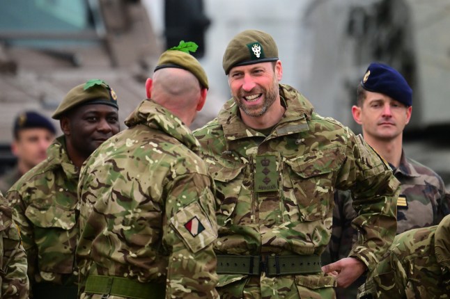 Mandatory Credit: Photo by Victoria Jones/Shutterstock (15212285b) Prince William, Colonel-in-Chief, Mercian Regiment visits Tapa Camp to meet Estonian soldiers at the base and thank them for their support they have provided to the British army in Estonia Prince William attends handover ceremony between The Royal Dragoon Guards and the Mercian Regiment, Tapa Camp, Estonia - 21 Mar 2025 The Prince of Wales, Colonel-in-Chief, Mercian Regiment will visit the Parade Square where he will engage in a handover ceremony between The Royal Dragoon Guards and the Mercian Regiment to highlight a transfer of authority at Tapa camp.