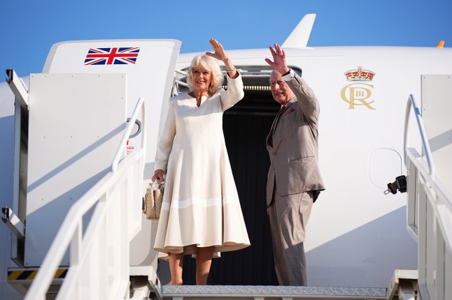 King Charles III and Queen Camilla wave as they depart from Forli Airport as they leave Italy on the last day of the four day state. Picture date: Thursday April 10, 2025. PA Photo. See PA story ROYAL Tour. Photo credit should read: Aaron Chown/PA Wire