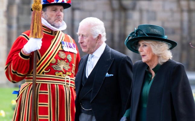 King Charles III and Queen Camilla attend the Royal Maundy Service at Durham Cathedral for on April 17, 2025 in Durham, England (Photo by Samir Hussein/WireImage)