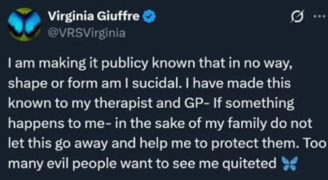 Grace Tame shares Virginia Giuffre conspiracy theory
